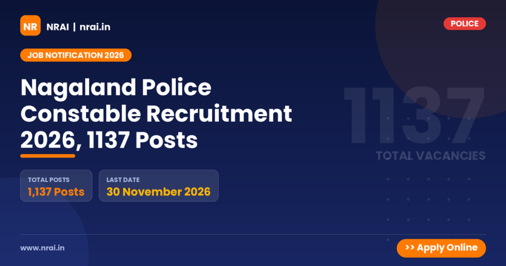 Nagaland Police Constable Recruitment 2026, 1137 Posts - NRAI nrai.in