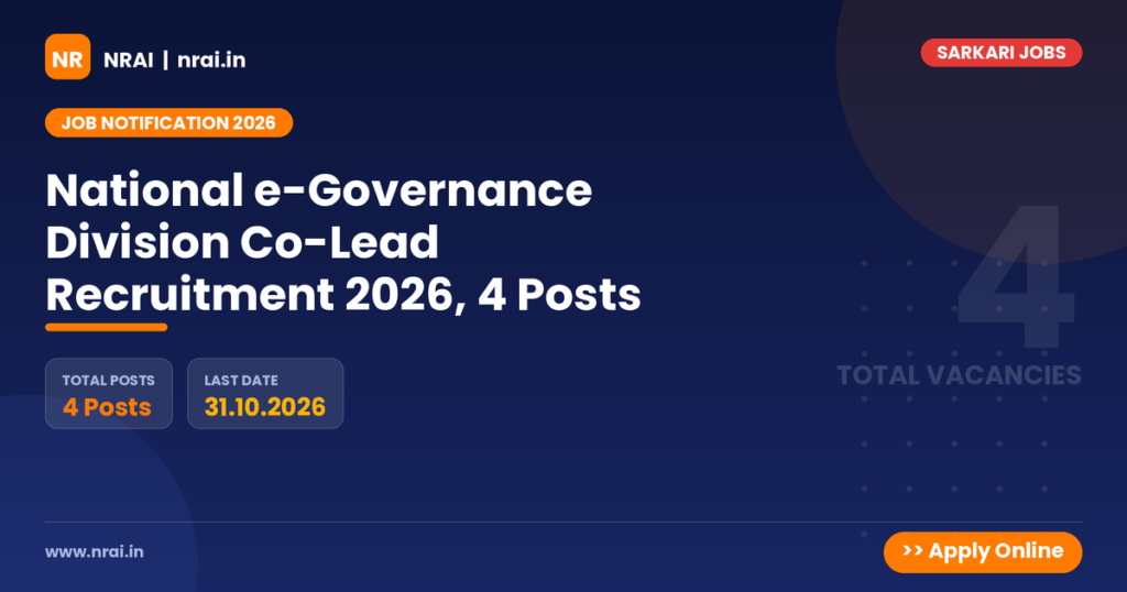 National e-Governance Division Co-Lead Recruitment 2026, 4 Posts - NRAI nrai.in