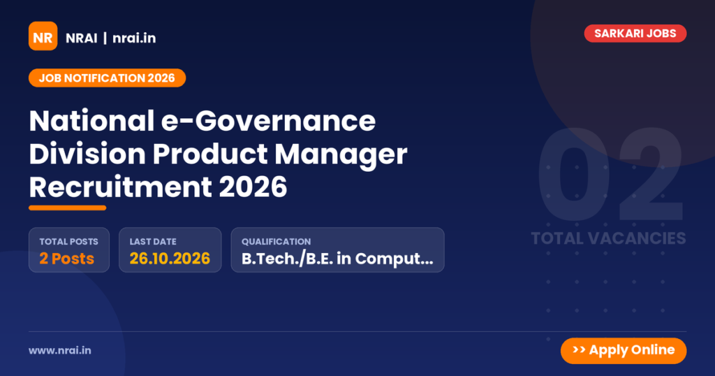 National e-Governance Division Product Manager Recruitment 2026 - NRAI nrai.in