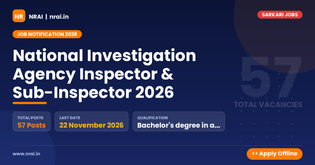 National Investigation Agency Inspector & Sub-Inspector 2026 - NRAI nrai.in