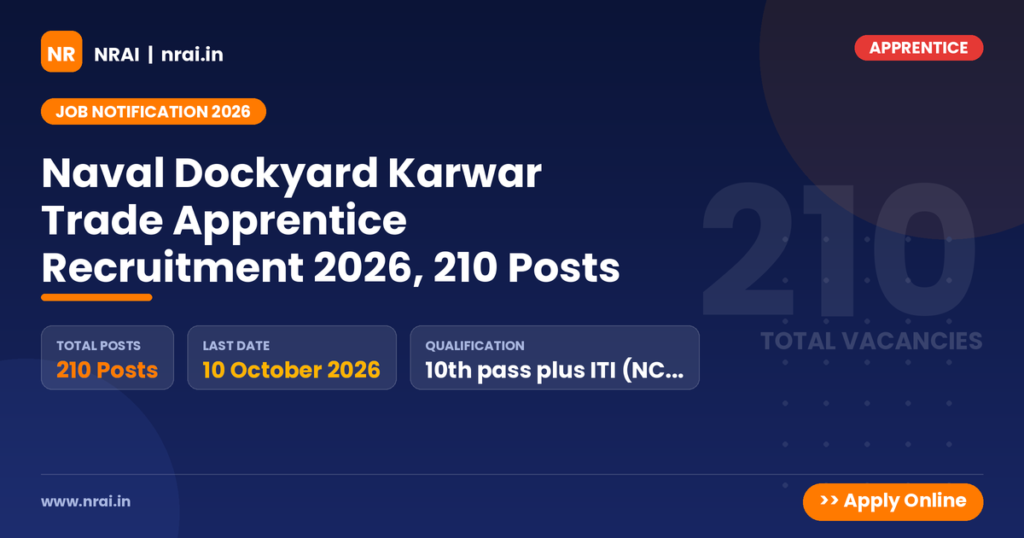 Naval Dockyard Karwar Trade Apprentice Recruitment 2026, 210 Posts - NRAI nrai.in