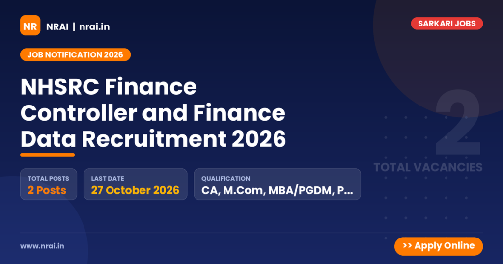 NHSRC Finance Controller and Finance Data Recruitment 2026 - NRAI nrai.in