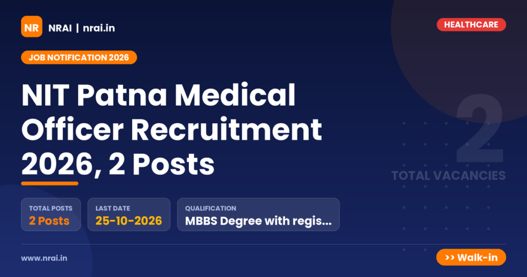 NIT Patna Medical Officer Recruitment 2026, 2 Posts - NRAI nrai.in