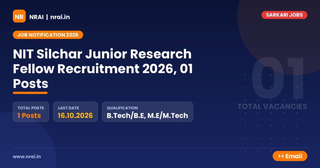 NIT Silchar Junior Research Fellow Recruitment 2026, 01 Posts - NRAI nrai.in