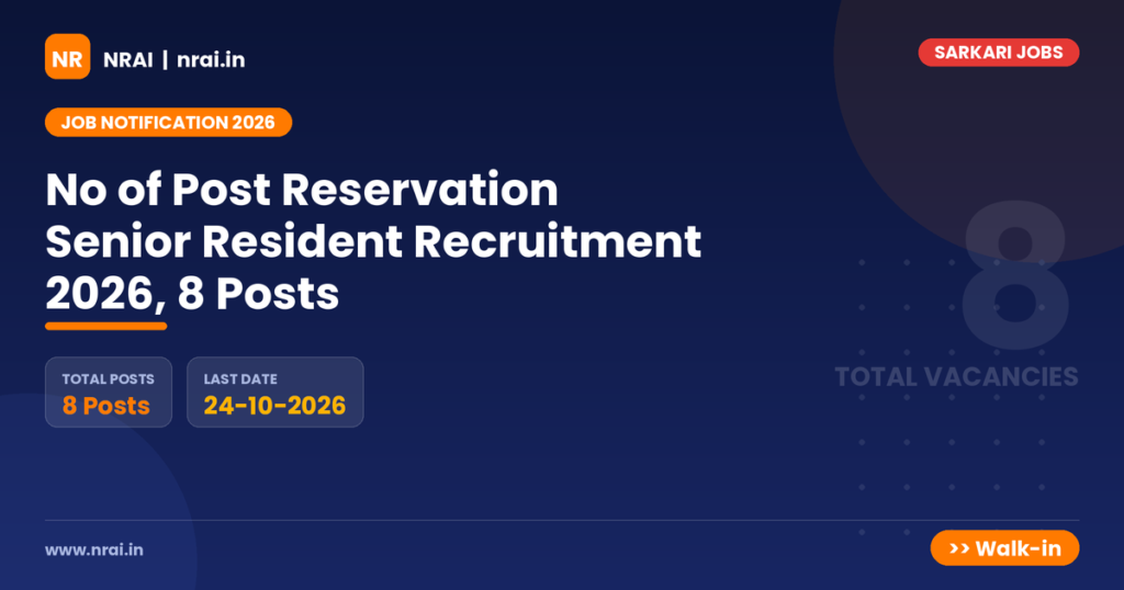 No of Post Reservation Senior Resident Recruitment 2026, 8 Posts - NRAI nrai.in