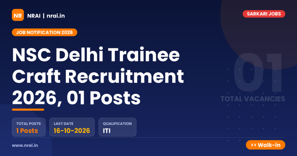 NSC Delhi Trainee Craft Recruitment 2026, 01 Posts - NRAI nrai.in