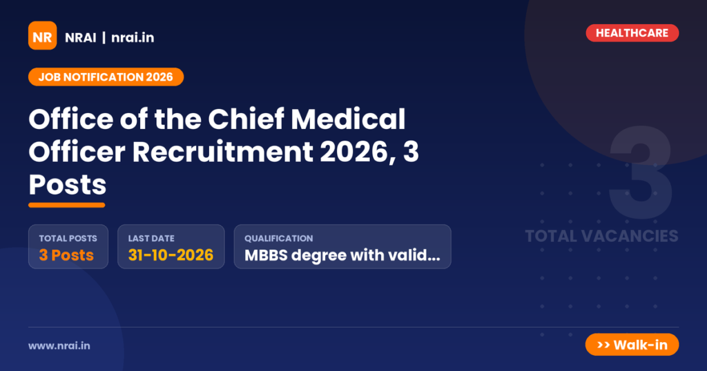 Office of the Chief Medical Officer Recruitment 2026, 3 Posts - NRAI nrai.in