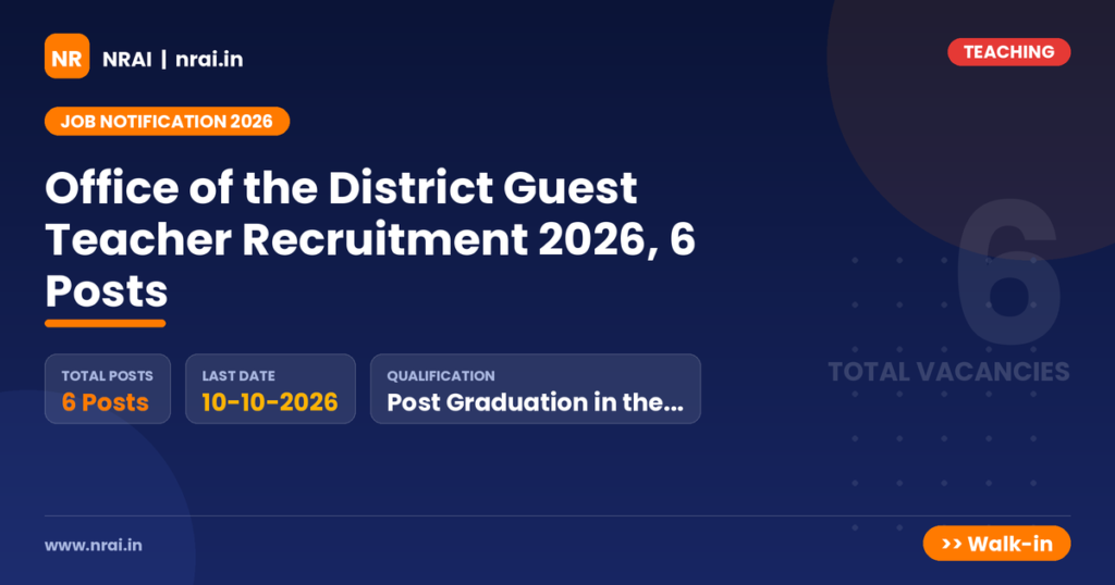 Office of the District Guest Teacher Recruitment 2026, 6 Posts - NRAI nrai.in