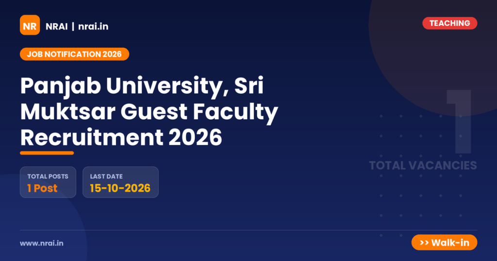 Panjab University, Sri Muktsar Guest Faculty Recruitment 2026 - NRAI nrai.in