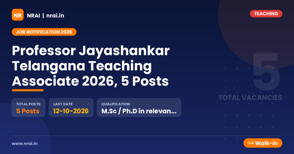 Professor Jayashankar Telangana Teaching Associate 2026, 5 Posts - NRAI nrai.in