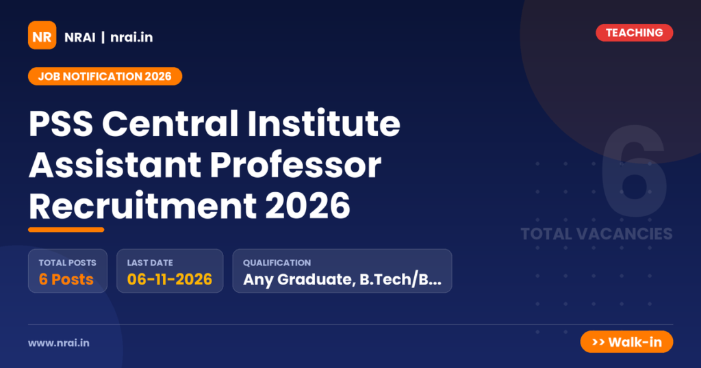 PSS Central Institute Assistant Professor Recruitment 2026 - NRAI nrai.in