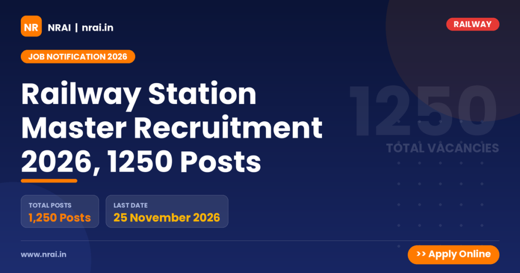 Railway Station Master Recruitment 2026, 1250 Posts - NRAI nrai.in