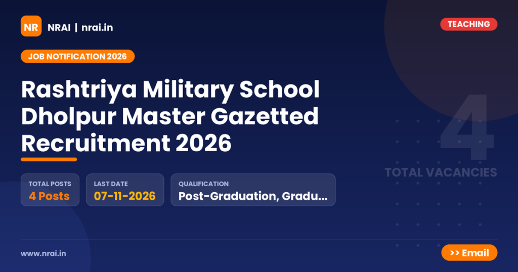 Rashtriya Military School Dholpur Master Gazetted Recruitment 2026 - NRAI nrai.in