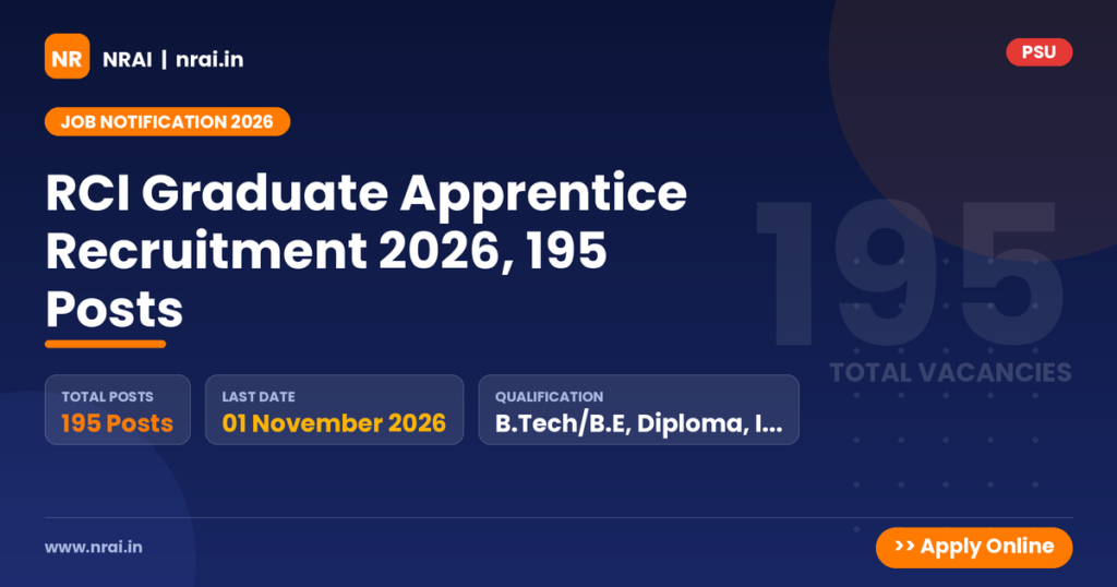 RCI Graduate Apprentice Recruitment 2026, 195 Posts - NRAI nrai.in
