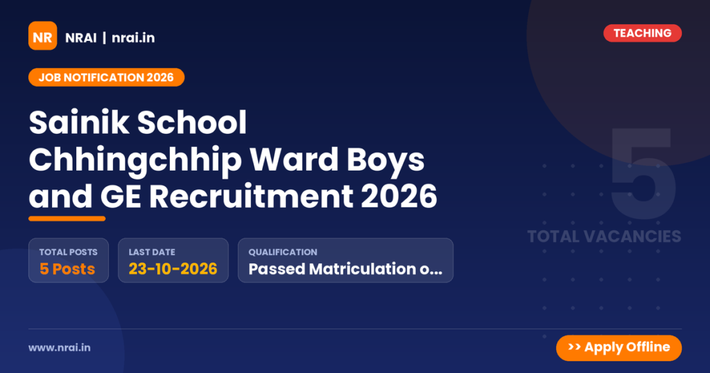 Sainik School Chhingchhip Ward Boys and GE Recruitment 2026 - NRAI nrai.in