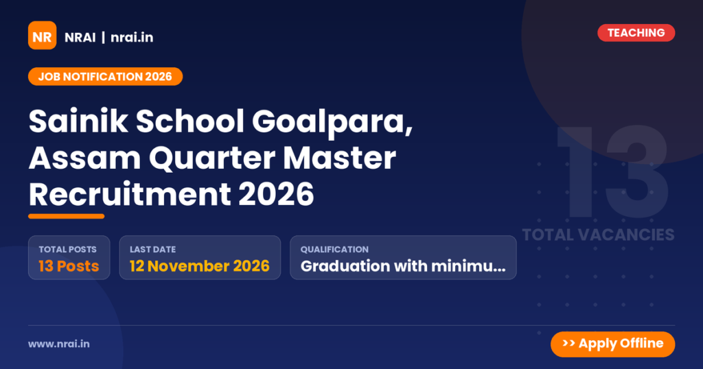 Sainik School Goalpara, Assam Quarter Master Recruitment 2026 - NRAI nrai.in