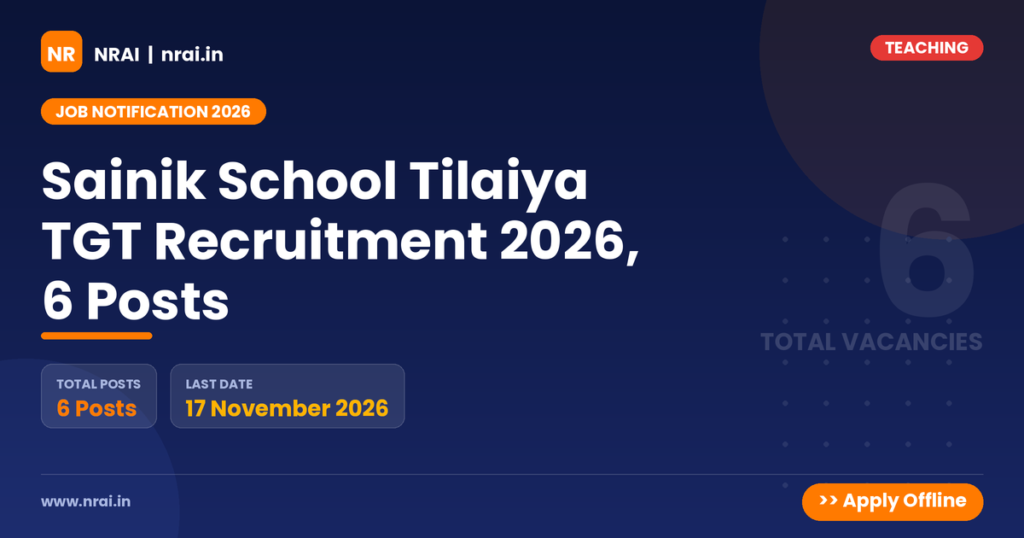 Sainik School Tilaiya TGT Recruitment 2026, 6 Posts - NRAI nrai.in