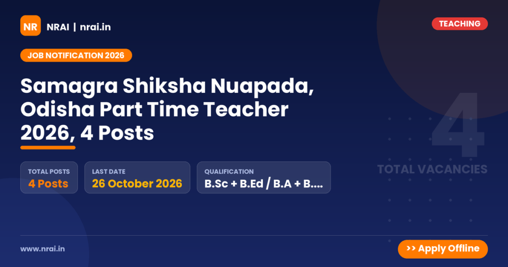Samagra Shiksha Nuapada, Odisha Part Time Teacher 2026, 4 Posts - NRAI nrai.in