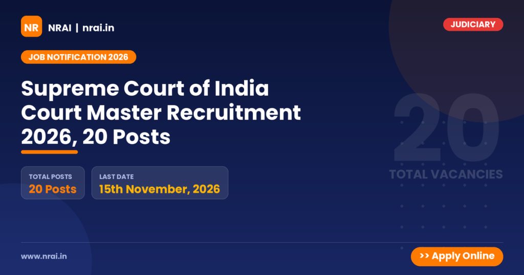 Supreme Court of India Court Master Recruitment 2026, 20 Posts - NRAI nrai.in