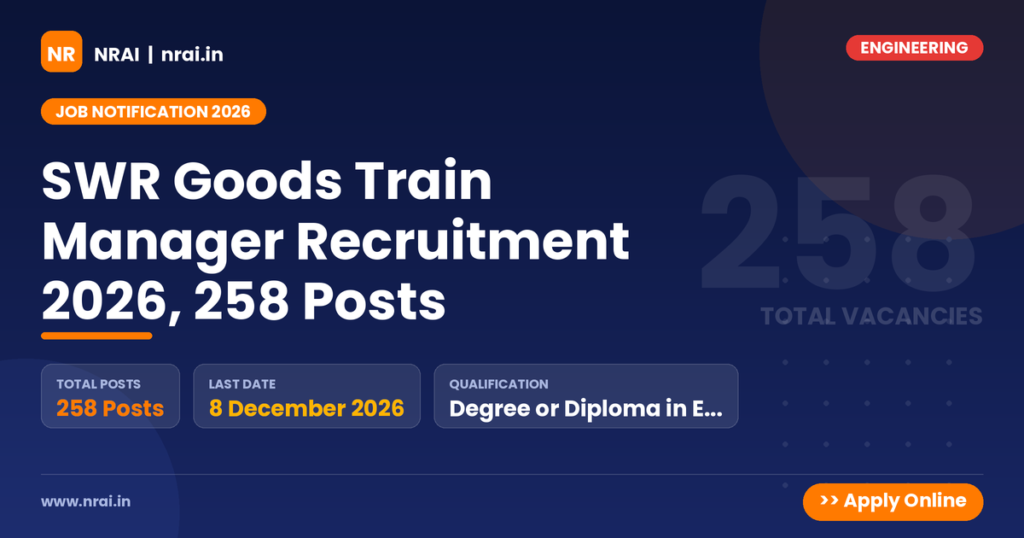 SWR Goods Train Manager Recruitment 2026, 258 Posts - NRAI nrai.in