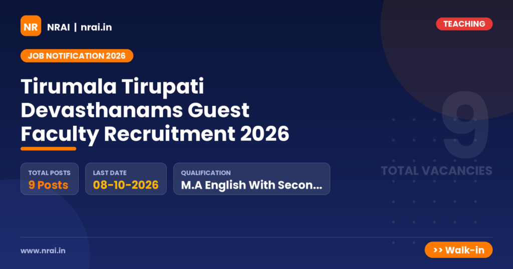 Tirumala Tirupati Devasthanams Guest Faculty Recruitment 2026 - NRAI nrai.in