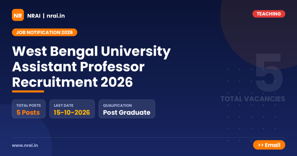 West Bengal University Assistant Professor Recruitment 2026 - NRAI nrai.in