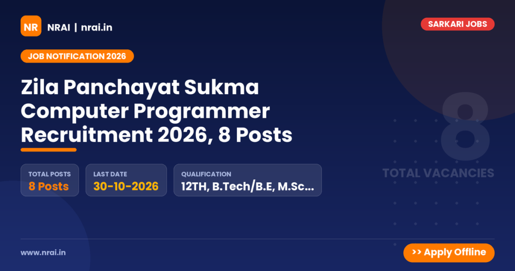 Zila Panchayat Sukma Computer Programmer Recruitment 2026, 8 Posts - NRAI nrai.in